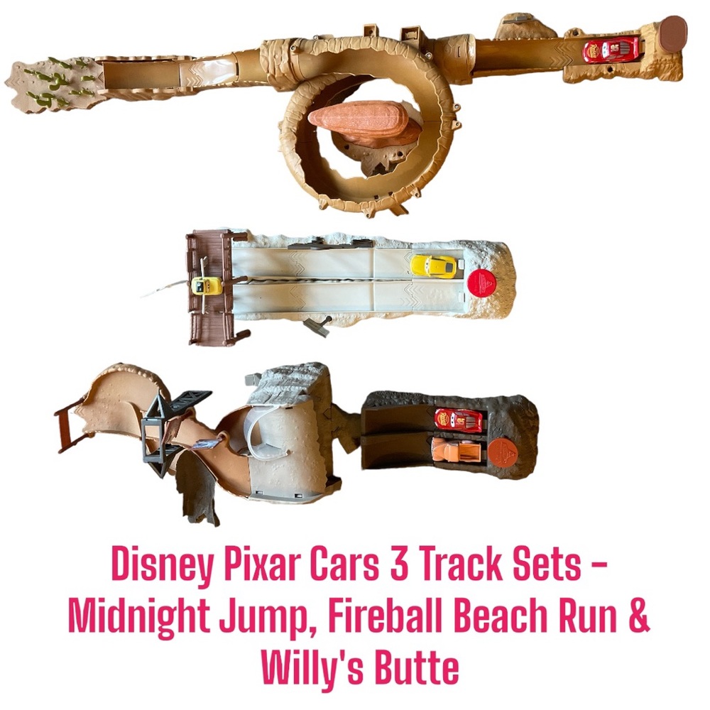 Disney Cars 3 Track Playsets - Midnight Jump, Fireball Beach Run & Willy's Butte